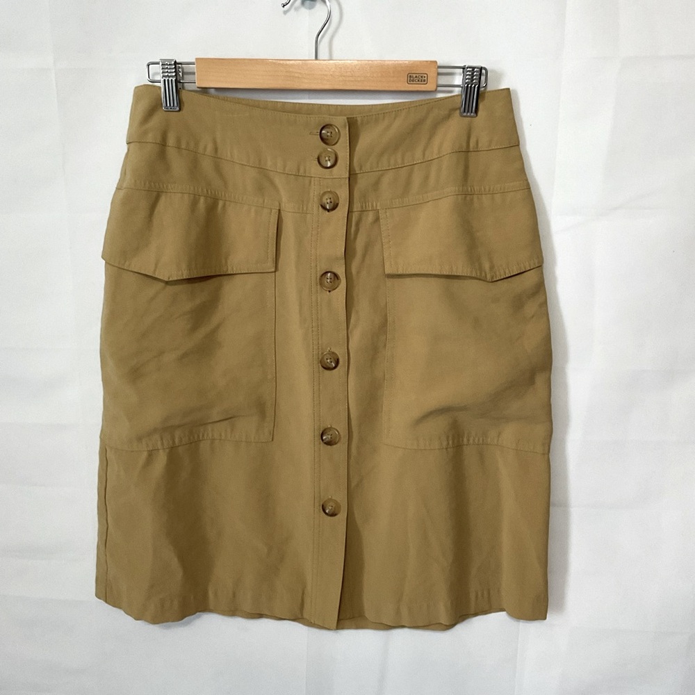 A New Day cargo style button front knee length skirt tan color Size 10